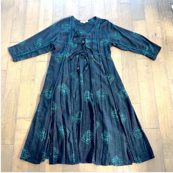 VINTAGE SUKA DUKA INJIRA INDIAN COTTON DUSTER DRESS - Picture 1 of 12